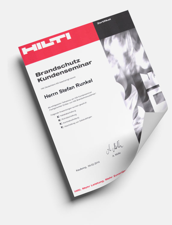 HILTI Brandschutzzertifikat